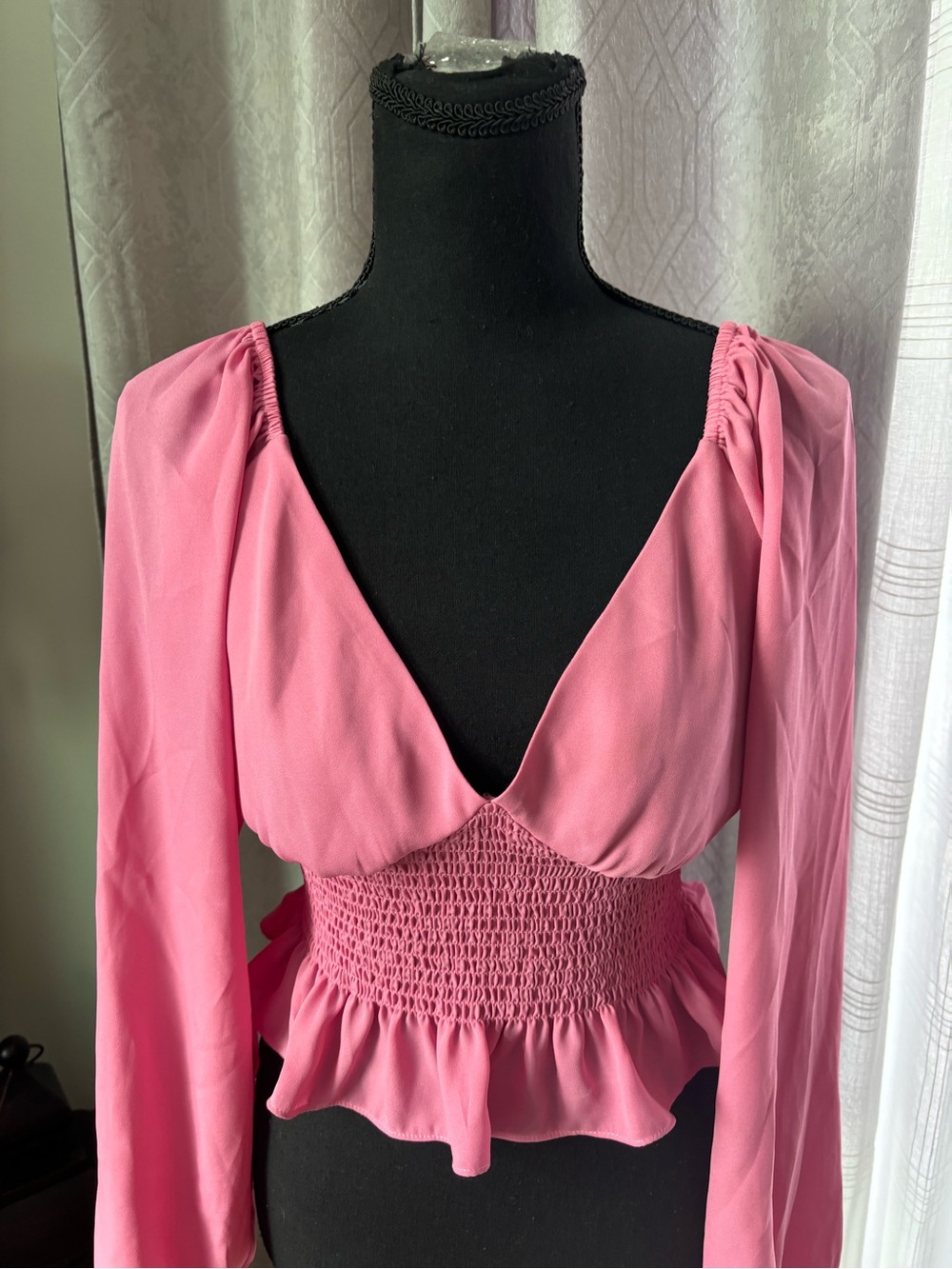Wayf Bubblegum Pink Smocked Peplum Blouse - Picture 3 of 7